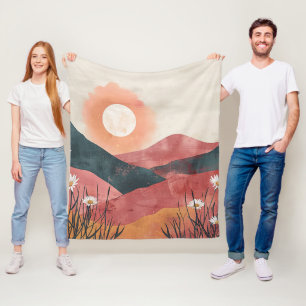 Boho Bloral Mountain Sunset - Rustikale Natur Fleecedecke