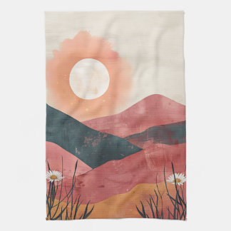 Boho Bloral Mountain Sunset - Rustikale Natur Geschirrtuch
