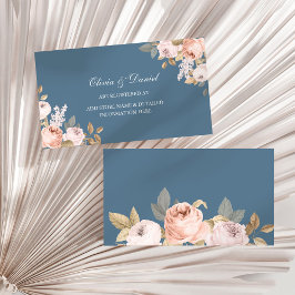 Boho Blue and Blush Peonies Wedding Registry Card Begleitkarte