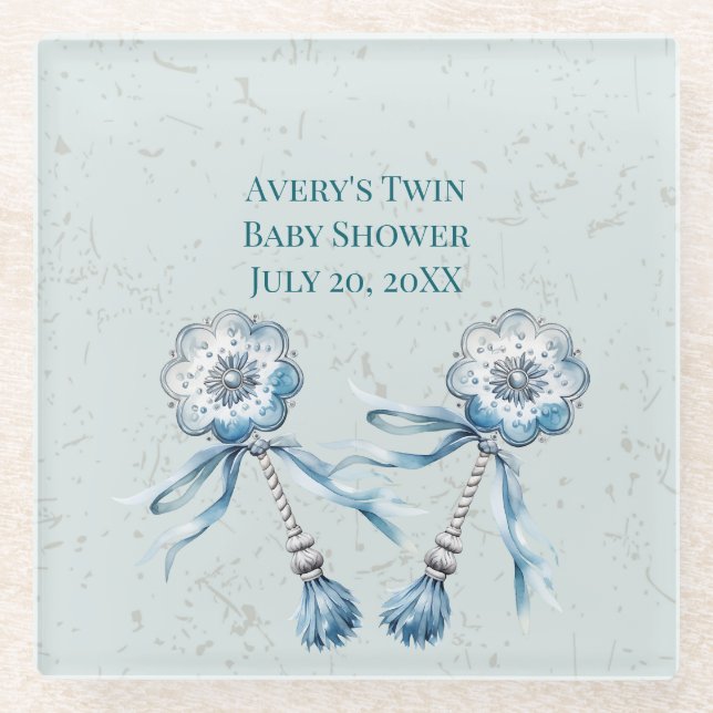 Boho Blue Baby Rattle Glasuntersetzer (Vorderseite)