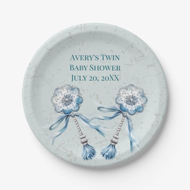 Boho Blue Baby Rattle Pappteller (Vorderseite)