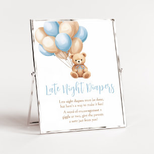 Boho Blue Balloon Bear Baby Spate Night Diapers Poster