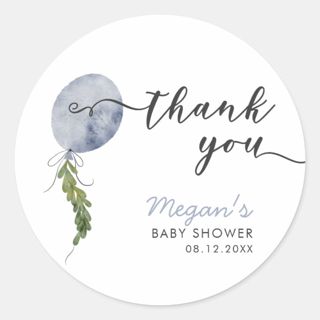 Boho Blue Balloon Garland Baby Shower Favor Runder Aufkleber (Vorderseite)
