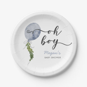 Boho Blue Balloon Oh Boy Baby Shower Pappteller