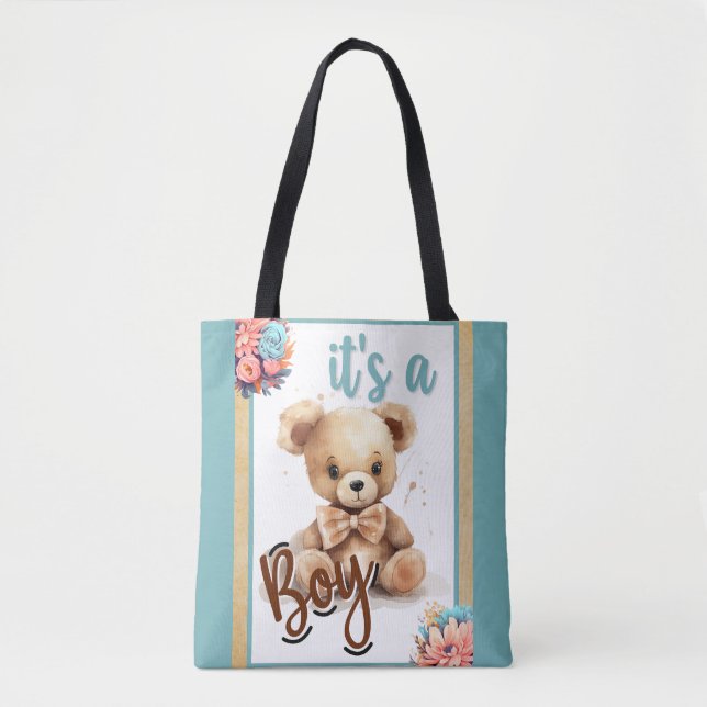 Boho Blue Bear Baby Dusche (Vorderseite)