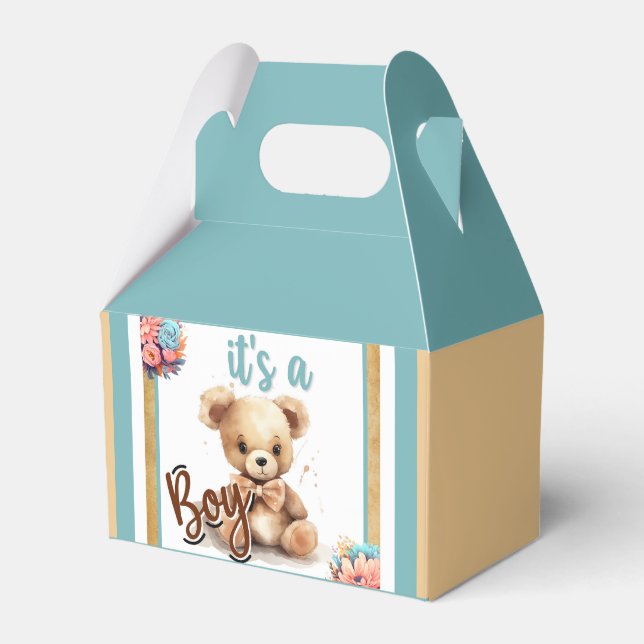 Boho Blue Bear Baby Dusche Geschenkschachtel (Vorderseite)