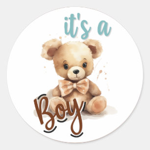 Boho Blue Bear Baby Dusche Runder Aufkleber