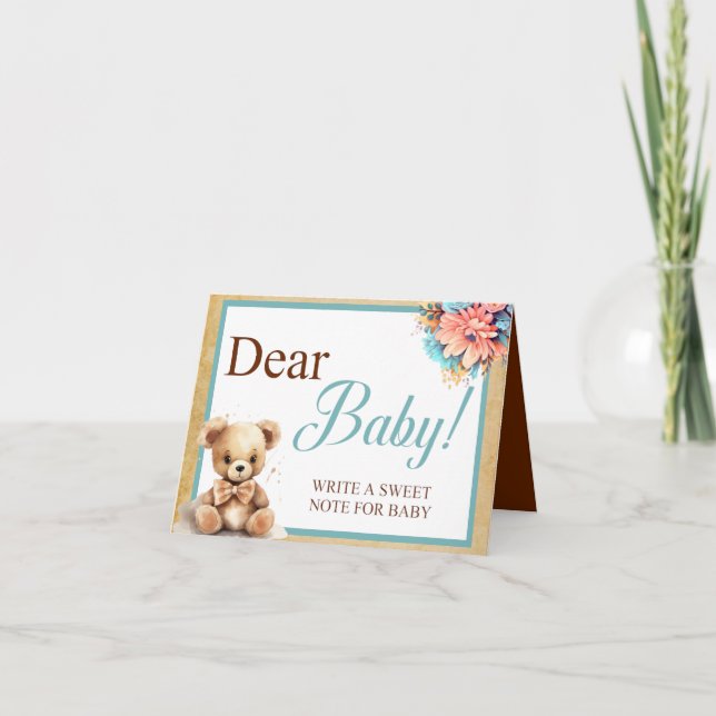 Boho Blue Bear Baby Dusche Sehr geehrte Baby Table Karte (Vorderseite)