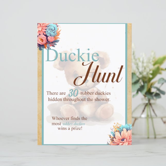 Boho Blue Bear Baby Shower Duck Hunt Game (Stehend Vorderseite)