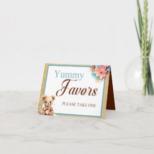 Boho Blue Bear Baby Shower Yummy Lieblings Table Karte
