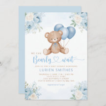 Boho Blue Bearly Wait Teddy Bear Boy Babydusche