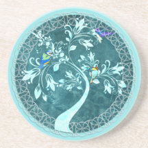 Boho Blue Birds Tree Beverage Coaster