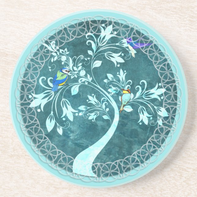 Boho Blue Birds Tree Beverage Coaster Getränkeuntersetzer (Vorne)