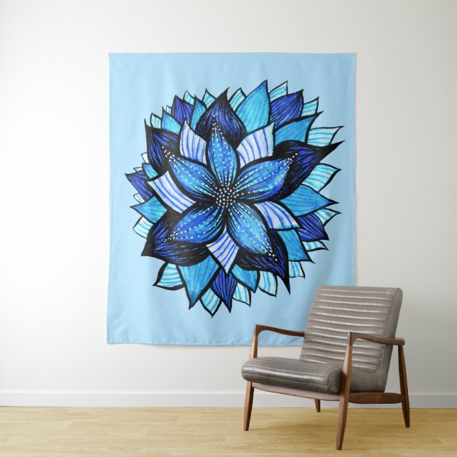 Boho Blue Blume Mandala Künstlerisch Wandteppich (Beispiel)