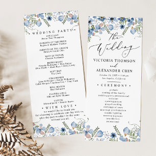 Boho Blue Botanical Wedding Program Menükarte