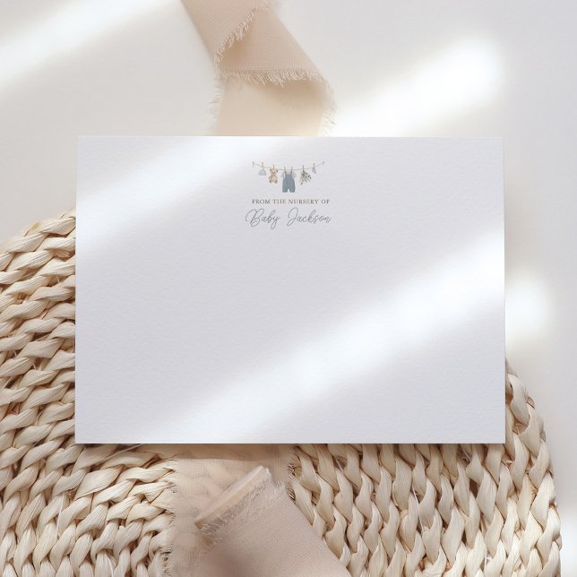 Boho Blue Boy Baby Clothes Baby Shower Dankeskarte (Von Creator hochgeladen)