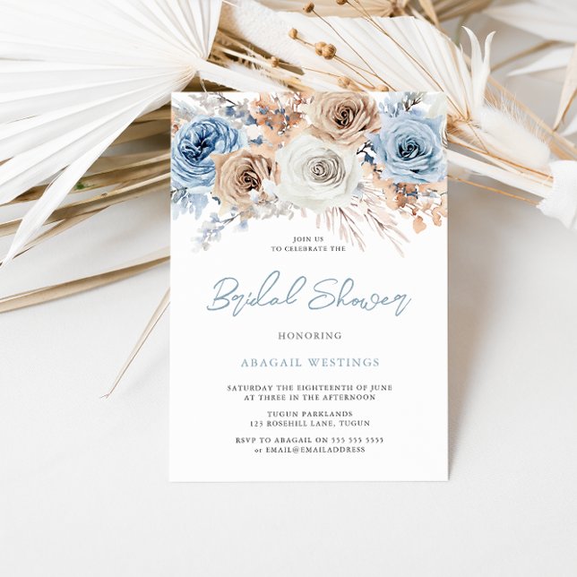 Boho Blue Bridal: Bohemisches florales Brautparty Einladung (Von Creator hochgeladen)