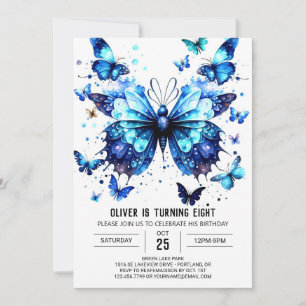Boho Blue Butterfly Boy Birthday Einladung
