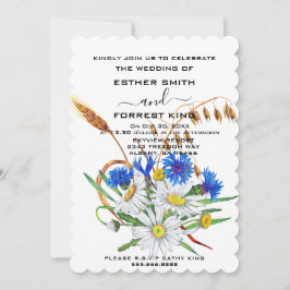 Boho Blue Carnation Bouquet Minimalistisch Wedding Einladung