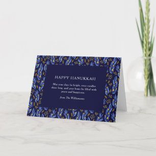 Boho Blue Chanukka Botanische Individuelle Leere K Feiertagskarte