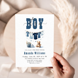 Boho Blue Clothesline Sweet It a Boy Baby Dusche Einladung