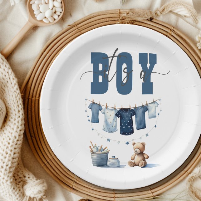 Boho Blue Clothesline Sweet It a Boy Baby Dusche Pappteller (Von Creator hochgeladen)