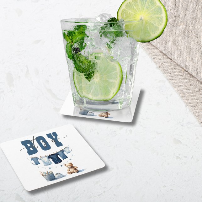 Boho Blue Clothesline Sweet It a Boy Baby Dusche Rechteckiger Pappuntersetzer (Von Creator hochgeladen)