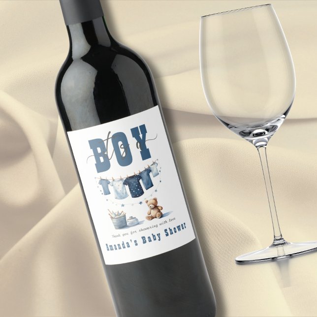Boho Blue Clothesline Sweet It a Boy Baby Dusche Weinetikett (Von Creator hochgeladen)