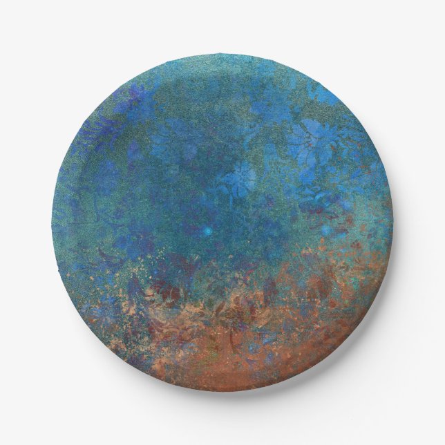Boho Blue Copper Rustic Pappteller (Vorderseite)