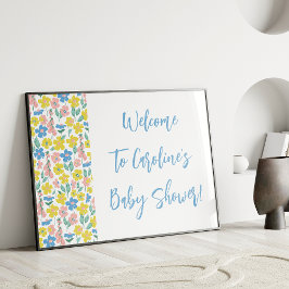 Boho Blue Ditsy Floral Custom Baby Dusche Willkomm Poster