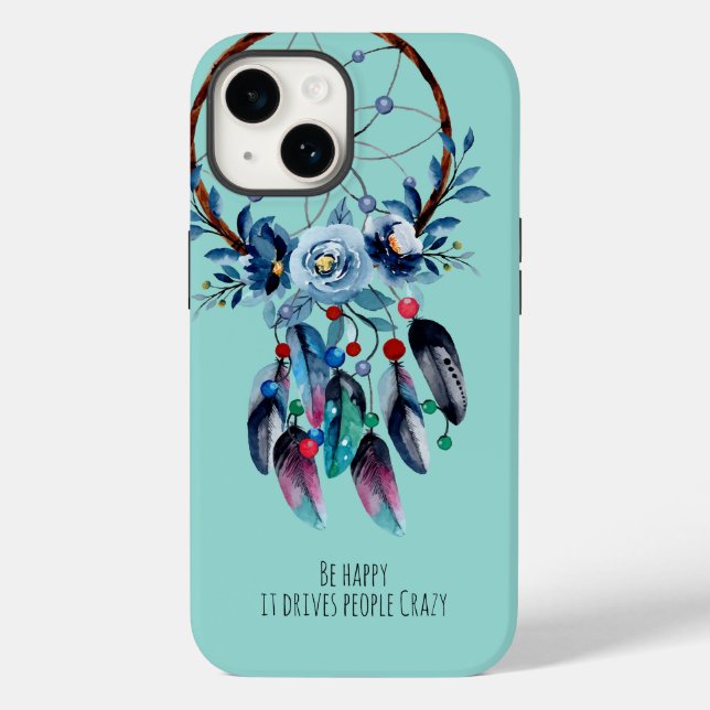 Boho Blue Dreamcatcher Fun Quote Feather Floral Case-Mate iPhone Hülle (Rückseite)
