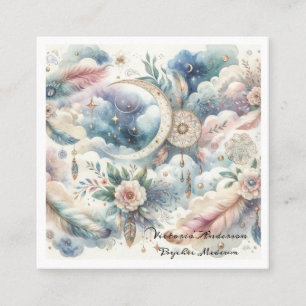 Boho Blue Dreamcatcher Psychische Leselogame Quadratische Visitenkarte