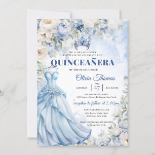 Boho Blue Dress & tiara hydrangea und weiße Rosen Einladung
