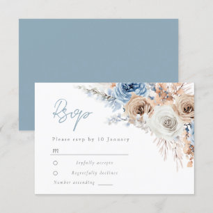 Boho Blue: Dusty Blue Bohemisch Floral Wedding RSVP Karte