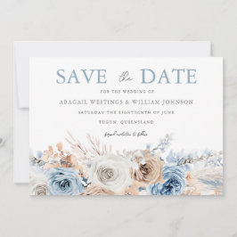Boho Blue: Dusty Blue Bohemisch Floral Wedding Save The Date