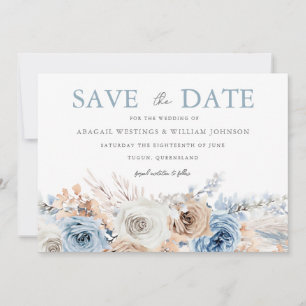 Boho Blue: Dusty Blue Bohemisch Floral Wedding Save The Date