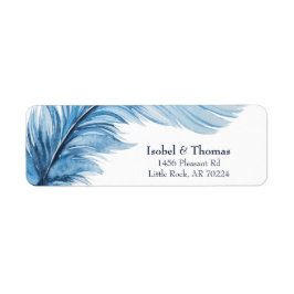 Boho Blue Elegant Watercolor Feather Address