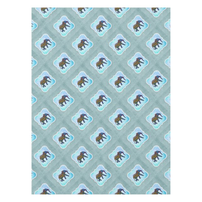 Boho Blue Elephant Tischdecke (Vorderseite)