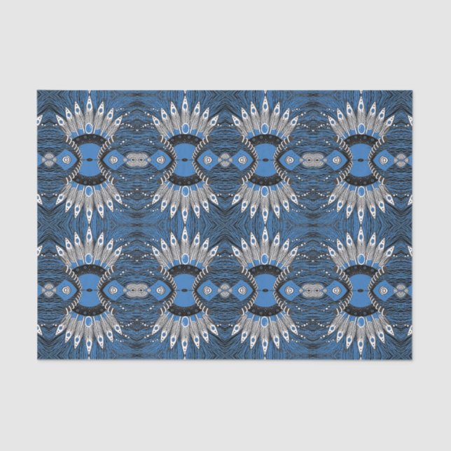 Boho Blue Feather Graphic Pattern Seidenpapier (Vorderseite)