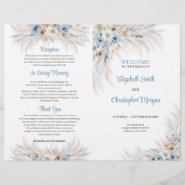 Boho Blue Floral and Ivory Rose Pampas