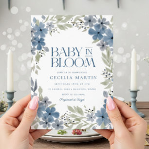 Boho Blue Floral Baby in Bloom Boy Baby Dusche Einladung