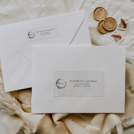 Boho Blue Floral Monogram Wedding Rücksendeadresse