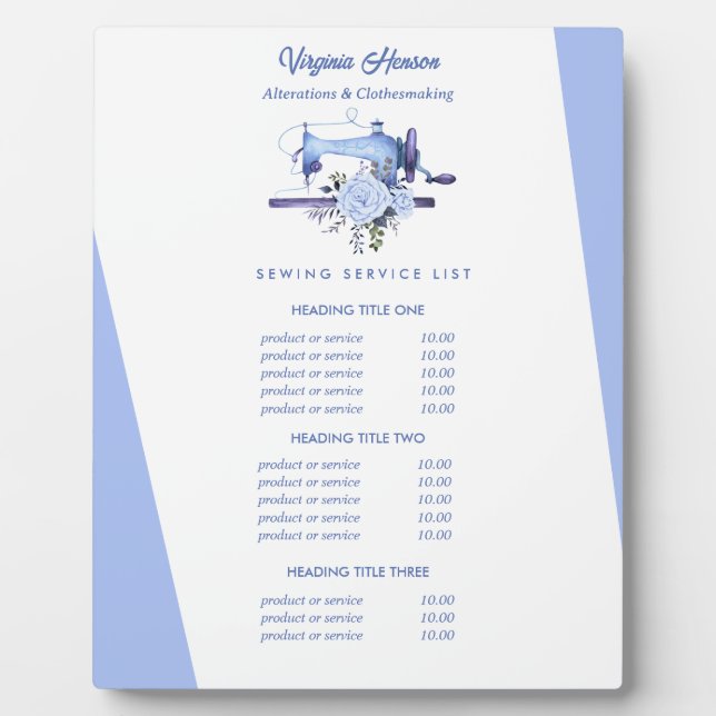 Boho Blue Floral Nähmaschine Seamstress Preis Fotoplatte (Vorderseite)