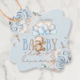 Boho Blue Floral Pampas Teddy Bear Boy Baby Dusche Geschenkanhänger