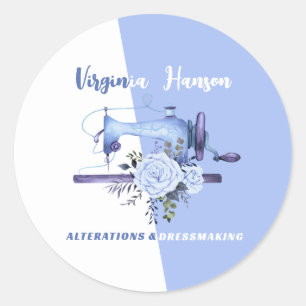 Boho Blue Floral Seamstress Nähmaschine Schneider Runder Aufkleber