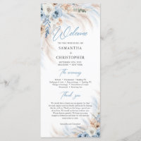 Boho Blue Floral und Ivory Rose Pampas Hochzeit