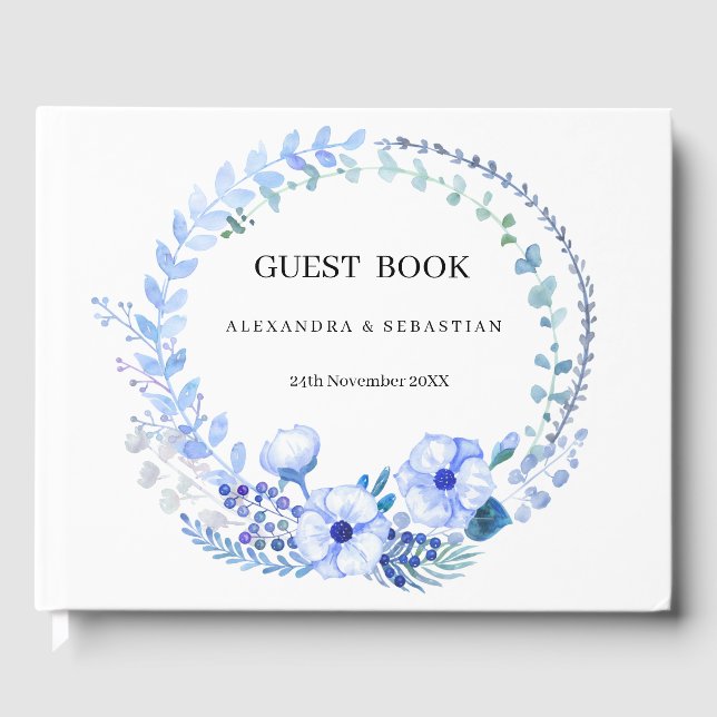 Boho Blue Floral Wedding Guest Book Gästebuch (Vorderseite)