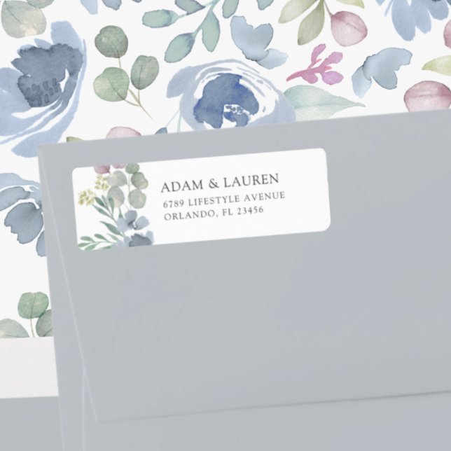 Boho Blue Floral Wedding Return Address (Von Creator hochgeladen)