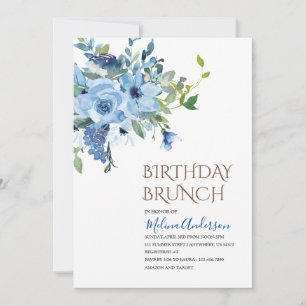 Boho Blue Floweser Wasserfarbe Geburtstagsbrunch Einladung