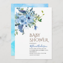 Boho Blue Floweser Wasserfarben Babydusche